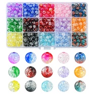 420Pcs 15 Colors Transparent Crackle Acrylic Beads, Round, Mixed Color, 8x7.5mm, Hole: 1.8mm, 28pcs/color(CACR-FS0001-01)