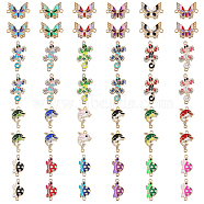 48Pcs 24 Style Alloy Enamel Connector Charms, Animals Links with Crystal Rhinestone, Light Gold, Cadmium Free & Nickel Free & Lead Free, Mixed Color, 22~30x12~16x1.5~3mm, Hole: 1.5~1.6mm, 2pcs/style(ENAM-CA0001-76)