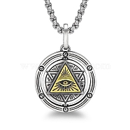 Spinner Star of Daivd with Eye 201 Stainless Steel Pendant Necklace, Rotating Necklace with Titanium Steel Box Chains for Anxiety Stress Relief, Antique Silver & Antique Golden, 23.62 inch(60cm)(MATO-PW0001-065)