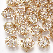 Brass Cubic Zirconia Charms, Hollow, Shell, Clear, Real 18K Gold Plated, 12.5x12.5x7mm, Hole: 0.8mm(KK-S348-325)