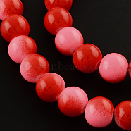 Two-Color Baking Painted Glass Bead Strands, Round, Red, 8mm, Hole: 1.3~1.6mm, about 104pcs/strand, 32.7 inch(DGLA-R050-8mm-27)