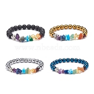 Natural & Synthetic Gemstone Chips Stretch Bracelet with Alloy Cross, 7 Chakra Jewelry for Women, Inner Diameter: 2~2-1/8 inch(5.15~5.45cm)(BJEW-JB08583)