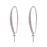 925 Sterling Silver Micro Pave Cubic Zirconia Earring Hooks, For Half-drilled Beads, Platinum, 30~32x2mm, Pin: 0.6mm and 0.7mm(STER-F041-88P)