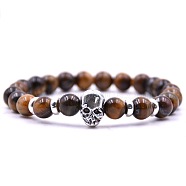 Natural Tiger Eye Stretch Bracelets, Skull(OR4377-2)