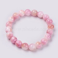 Natural Jade Beaded Stretch Bracelet, Dyed, Round, Pink, 2 inch(5cm), beads: 6mm(BJEW-P214-27-6mm)