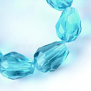 Transparent Glass Bead Strands, Faceted Teardrop, Deep Sky Blue, 8x6mm, Hole: 1mm, about 65pcs/strand, 17.99 inch(45.7cm)(X-GLAA-R024-6x8mm-11)