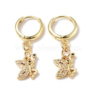 Cubic Zirconia Butterfly Dangle Hoop Earrings, Rack Plating Brass Jewelry for Women, Golden, 28mm, Pin: 0.9mm(EJEW-B017-22G)