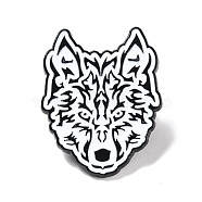 Wolf Enamel Pin, Animal Alloy Badge for Backpack Clothing, Electrophoresis Black, White, 34x27x2mm, Pin: 1mm(JEWB-F016-09EB)