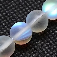 Synthetical Moonstone Beads Strands, Holographic Beads, Dyed, Frosted, Round, Clear, 10mm, Hole: 1mm, 15.75 inch(G-G585-10mm-02)
