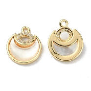 Brass Micro Pave Cubic Zirconia Charms, with Shell, Moon Charm, Real 18K Gold Plated, 14x12x3.5mm, Hole: 1.5mm(KK-B072-16P)