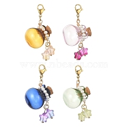 Glass Empty Wishing Bottles Pendant Decorations, with Stainless Steel Lobster Claw Clasps and Star Charms for Bag Ornaments , Mixed Color, 50.5~51.5mm, 4pcs/set.(HJEW-TA00062)