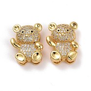 Brass Micro Pave Cubic Zirconia Pendants, Real 18K Gold Plated, Lead Free & Cadmium Free, Bear, Clear, 16.5x13.5x7mm, Hole: 3.5X2mm(KK-K258-10G-RS)