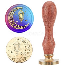 Wax Seal Stamp Set, Sealing Wax Stamp Solid Brass Head,  Wood Handle Retro Brass Stamp Kit Removable, for Envelopes Invitations, Gift Card, Moon Pattern, 83x22mm(AJEW-WH0208-803)