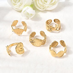 Ocean 5Pcs 304 Stainless Steel Open Cuff Rings for Women, Ion Plating(IP), Real 18K Gold Plated, 9.5~12.5mm, Inner Diameter: 16.8~18.3mm(RJEW-K313-06G)
