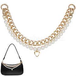 2Pcs 2 Styles Aluminum Chain & White Round Plastic Imitaiton PearlBeaded Bag Extender Chains, with Alloy Spring Gate Rings, Golden, 420~470mm, 1pc/style(HJEW-BM0001-43)