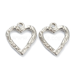 304 Stainless Steel Hammered Pendants, Heart, Stainless Steel Color, 18x16x2mm, Hole: 1.8mm(STAS-P279-09P)