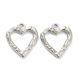 Non-Tarnish 304 Stainless Steel Hammered Pendants, Heart, Stainless Steel Color, 18x16x2mm, Hole: 1.8mm(STAS-P279-09P)