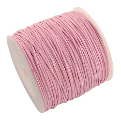 Waxed Cotton Thread Cords, Pink, 1mm, about 100yards/roll(300 feet/roll)(YC-R003-1.0mm-134)