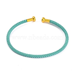 Braided Carbon Steel Wire Bracelet Making, with Golden Plated Brass End Caps, Medium Aquamarine, 0.25cm, Inner Diameter: 2-3/8 inch(6.1cm)(MAK-A017-B43)