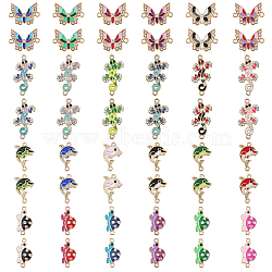 48Pcs 24 Style Alloy Enamel Connector Charms, Animals Links with Crystal Rhinestone, Light Gold, Cadmium Free & Nickel Free & Lead Free, Mixed Color, 22~30x12~16x1.5~3mm, Hole: 1.5~1.6mm, 2pcs/style(ENAM-CA0001-76)