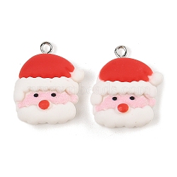 Christmas Theme Opaque Resin Pendants, with Platinum Iron Loop, Santa Claus, 25.5x20.5x8.5mm, Hole: 2mm(RESI-S08-05E)