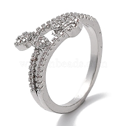 Brass Micro Pave Cubic Zirconia Cuff Rings, Long-Lasting Plated, Leaf, Platinum, US Size 6 3/4(17.1mm)(RJEW-G310-14P)