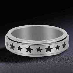 Stainless Steel Rotating Fidget Band Ring, Fidget Spinner Ring for Anxiety Stress Relief, Platinum, Star Pattern, US Size 10(19.8mm)(MATO-PW0001-059E-02)