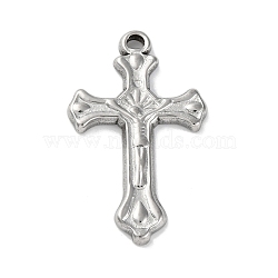 Anti-Tarnish 201 Stainless Steel Pendants, Crucifix Cross Charm, Easter, Stainless Steel Color, 32.5x19x2.5mm, Hole: 2mm(STAS-Q015-02P)