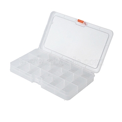 15 Grids Transparent Rectangle Plastic Beads Storage Containers, with Lids, Clear, 10.2x17.7x2.5cm, Inner Diameter: 3.1x3.3cm(PAAG-PW0012-03)