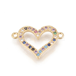 Brass Micro Pave Cubic Zirconia Links, Long-Lasting Plated, Lead Free & Cadmium Free & Nickel Free, Heart, Colorful, Real 18K Gold Plated, 13x19x1.5mm, Hole: 1.2mm(ZIRC-L078-018G-NR)