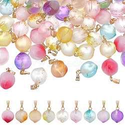 AHADERMAKER 90Pcs 9 Colors Two Tone Spray Painted Glass Pendants, with Golden Plated Iron Bails, Imitation Jade Glass, Peach, Mixed Color, 16~17x11~12x11~12mm, Hole: 6x2mm, 10pcs/color(GLAA-GA0001-26)