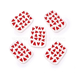 Acrylic Pendants, with Heart, Trapezoid, Red, 39.5x29x2.5mm, Hole: 1.6mm(KY-M003-13)