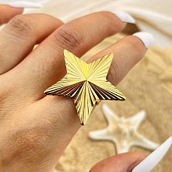 Rotatable Finger Rings, 304 Stainless Steel Finger Rings for Women, Pentagram, Real 18K Gold Plated, Inner Diameter: 17mm(RJEW-B116-04G)