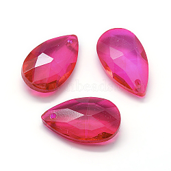 Faceted Glass Pendants, Teardrop, Hot Pink, 22x13x8.5mm, Hole: 1mm(X-GLAA-F069-L-A19)