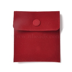 Velvet Jewelry Storage Pouches, Rectangle Jewelry Bags with Snap Fastener, for Earrings, Rings Storage, Red, 9.65x8.9cm(TP-B002-03B-02)