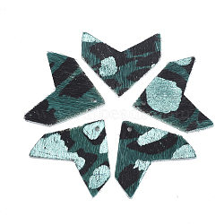 Eco-Friendly Cowhide Pendants, Arrow with Leopard Print, Dark Cyan, 22~23x24x2mm, Hole: 1.5mm(X-FIND-T045-02B)