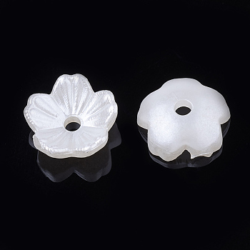5-Petal ABS Plastic Imitation Pearl Bead Caps, Flower, Creamy White, 8x8x3mm, Hole: 1.5mm
