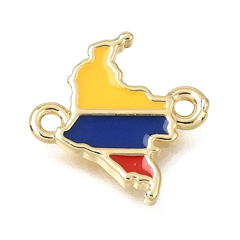 Brass Enamel Map Links Connector Charms, Colorful, Long-Lasting Plated, Cadmium Free & Lead Free, Rack Plating, Golden, 13.5x13x2mm, Hole: 1mm