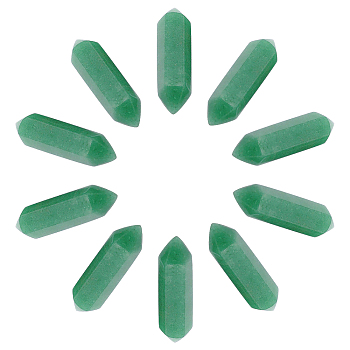 10Pcs Faceted Natural Green Aventurine Beads, Healing Stones, Reiki Energy Balancing Meditation Therapy Wand, Double Terminated Point, for Wire Wrapped Pendants Making, No Hole/Undrilled, 30x9x9mm
