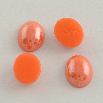 Pearlized Plated Opaque Glass Cabochons, Oval, Orange Red, 13x10x5mm