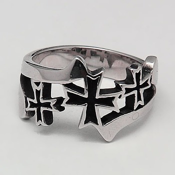 Personalized Retro 304 Stainless Steel Cross Rings for Men, Antique Silver, 17~23mm