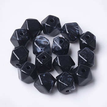Acrylic Beads, Imitation Gemstone Style, Polygon, Black, 11.5x10x10mm, Hole: 2mm, about 428pcs/500g
