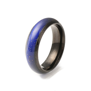Mood Ring, Temperature Change Color Emotion Feeling 201 Stainless Steel Plain Band Ring for Women, Electrophoresis Black, Inner Diameter: 17mm