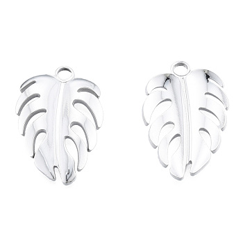 201 Stainless Steel Pendants, Monstera Leaf, Stainless Steel Color, 26.5x18x2mm, Hole: 2.5mm