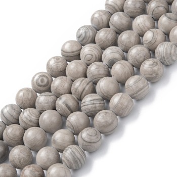 Natural Silver Line Jasper Beads Strands, Round, 8mm, Hole: 1.2mm, about 47pcs/strand, 15.55''(39.5cm)