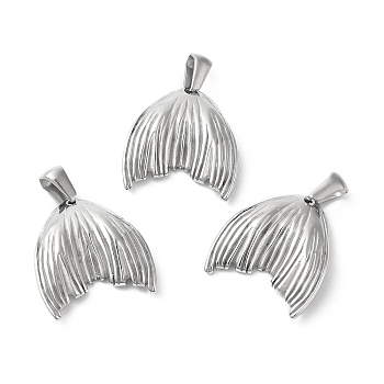 304 Stainless Steel Pendants, Fish Tail Charm, Stainless Steel Color, 21.5x19.5x4.5mm, Hole: 6.5x3mm