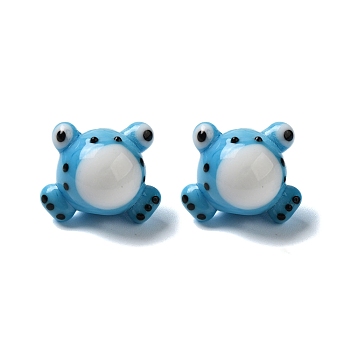 Handmade Lampwork Beads Strands, Frog, Deep Sky Blue, 13x15.5x12.5mm, Hole: 2mm, about 20pcs/strand, 17.87''(45.4cm)