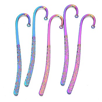 Rainbow Color Alloy Bookmark Findings, Hook Bookmark Findings with Hole, Cadmium Free & Nickel Free & Lead Free, 115x20x2.5mm, Hole: 2.5mm