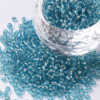 12/0 Glass Seed Beads, Silver Lined Round Hole, Round, Pale Turquoise, 2mm, Hole: 1mm, about 6666pcs/100g