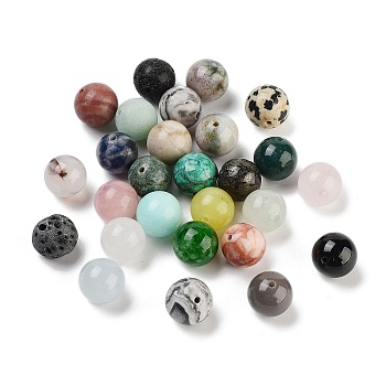 Natural Mixed Gemstone Beads, Round, Mixed Dyed and Undyed, 10.5x10mm, Hole: 1.4mm, 119pcs/500g